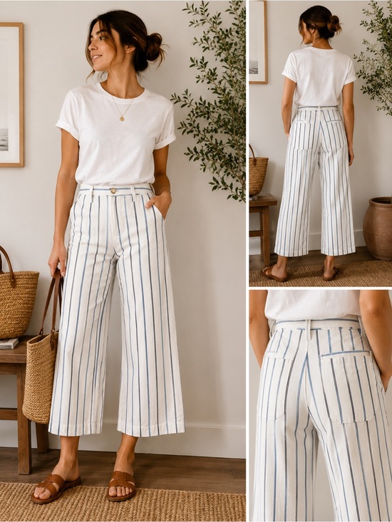 Madewell Pants - Madewell Slim Emmett Wide Leg Crop Pants 28 Montpellier Stripe NWT High Rise